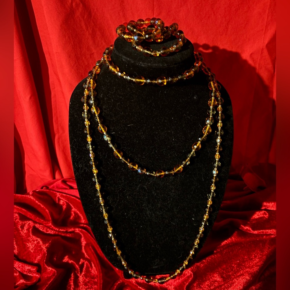 Elegant Amber Crystal Necklace Set